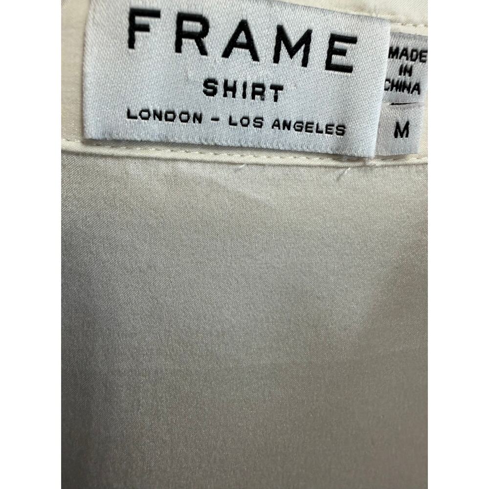 Frame Silk Pleated Button Down Blouse Cream Women's M Classic - Picture 7 of 11